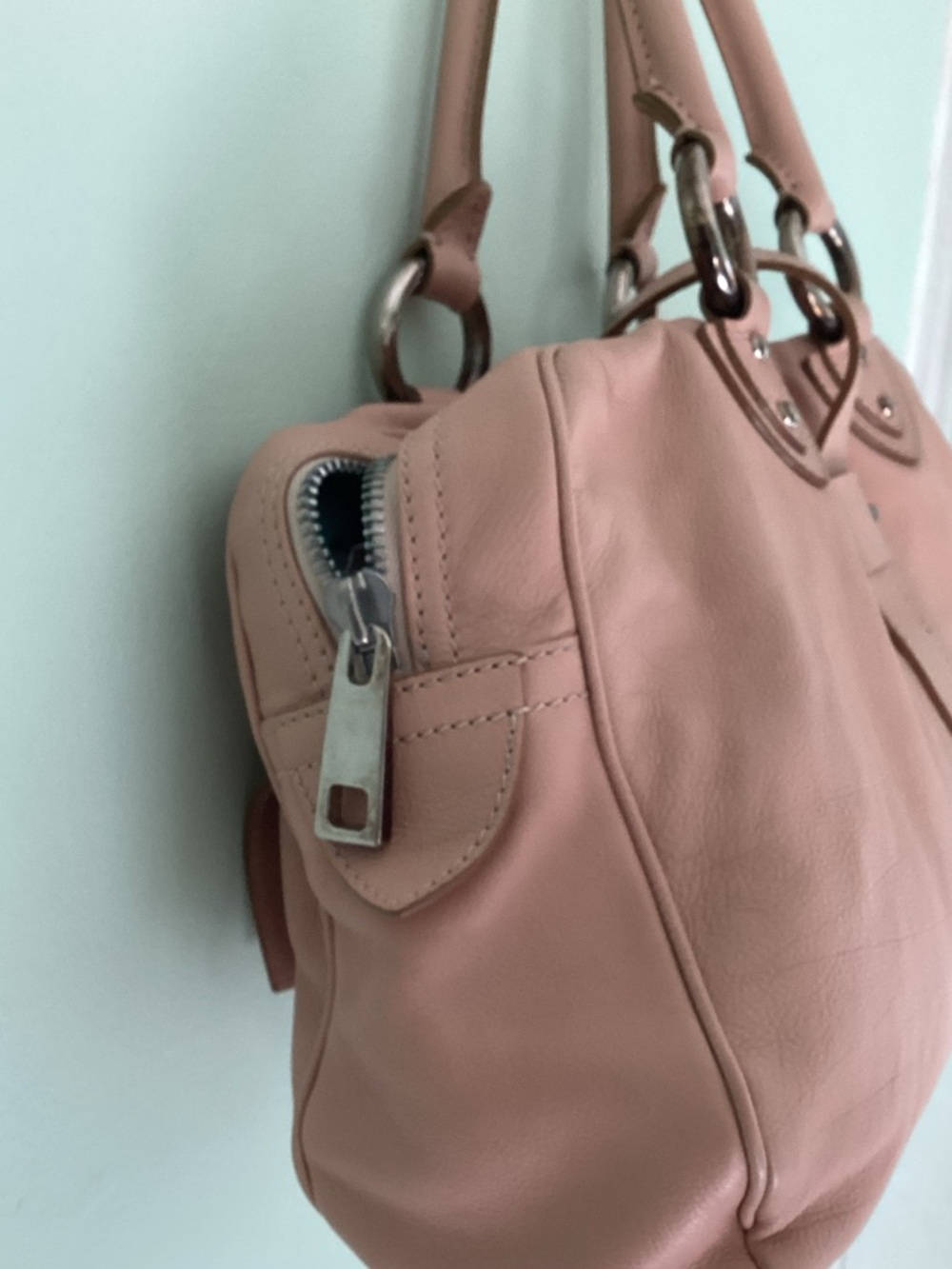 VTG Marc Jacobs Large Leather Shoulder Bag Dusty Rose Y2K - Picture 6 of 16